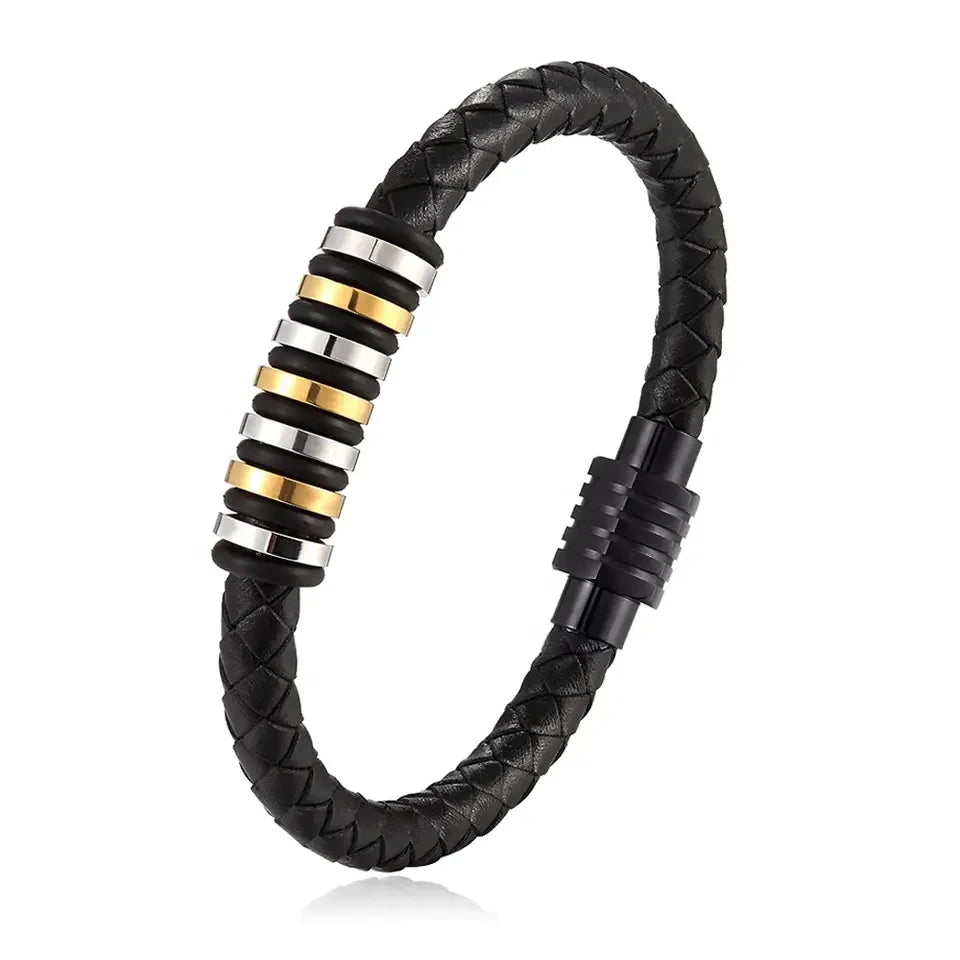 High Quality Colourful Leather Bracelet Weave Rope Leather Bracelet String Magnetic Buckle Leather Bracelet for Men Women OT-020