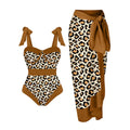 High-waist Leopard Print Bikini Swimsuit Bowknot Tie-shoulder Bathing Suits  Summer Beachwear  One Piece Swimsuit With Matching