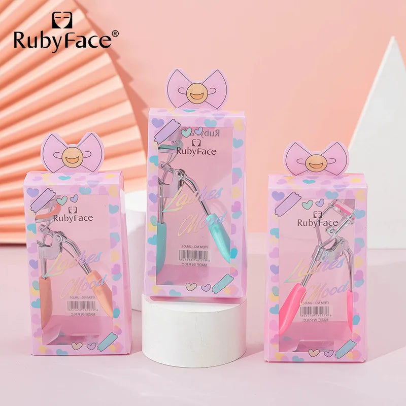 Rubyface Eyelash Curler Mini Size Silicone Cute Warped Easy Use Eyelash Safe Suitable for Beginner Metal Handle Sequined Makeup