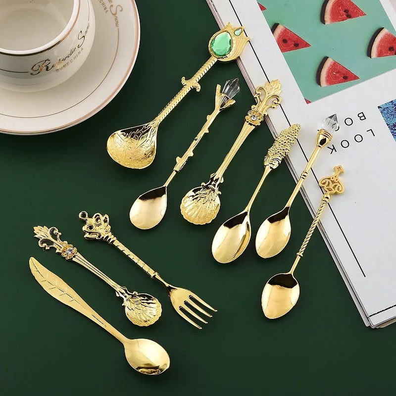 Retro Carved Crystal Pattern Mug Spoon Zinc Alloy Reusable Coffee Sugar Honey Ice Cream Wholesale Wedding