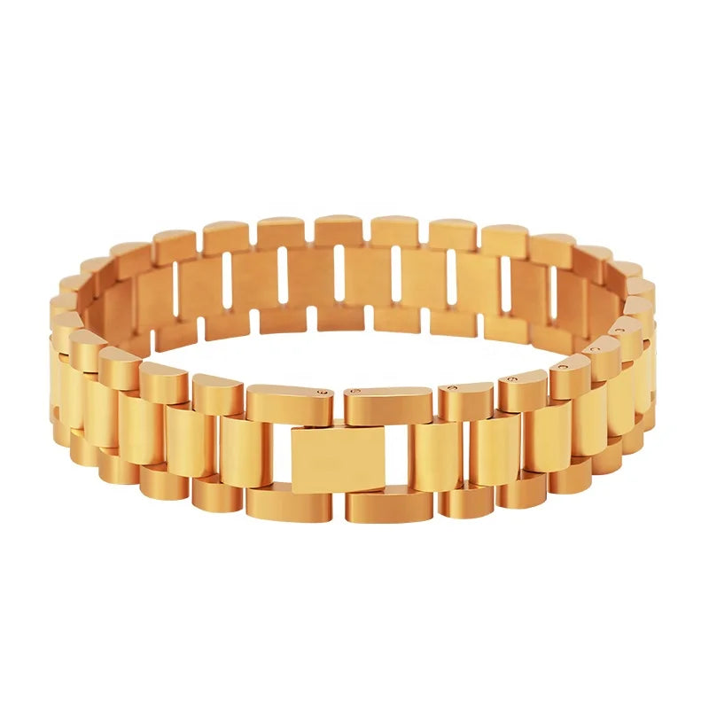 Chunky Waterproof 18K Gold Plated Stainless Steel Wristband Band Chain Bracelet for Women Men