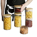 Modern Glass Storage Jar with Air Tight Wooden Lids Kitchen Counter Decorative Cookie Container for Food Storage