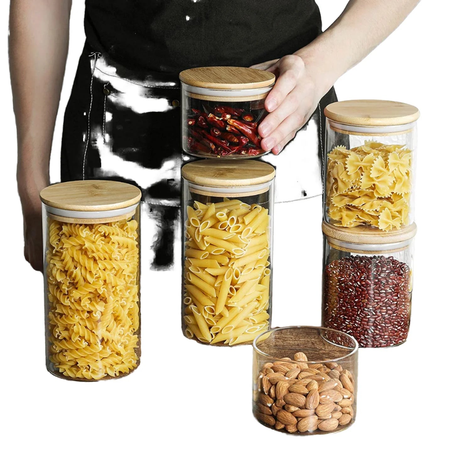 Modern Glass Storage Jar with Air Tight Wooden Lids Kitchen Counter Decorative Cookie Container for Food Storage