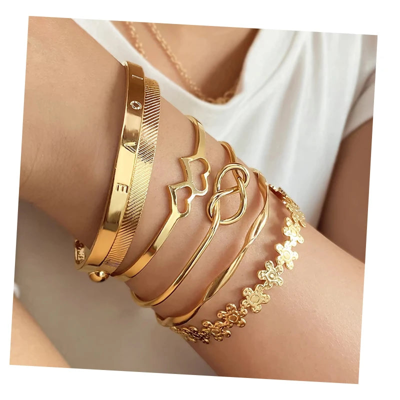 5Pcs/Set Fashion Double Heart Design Bracelet for Women Jewelry Wholesale