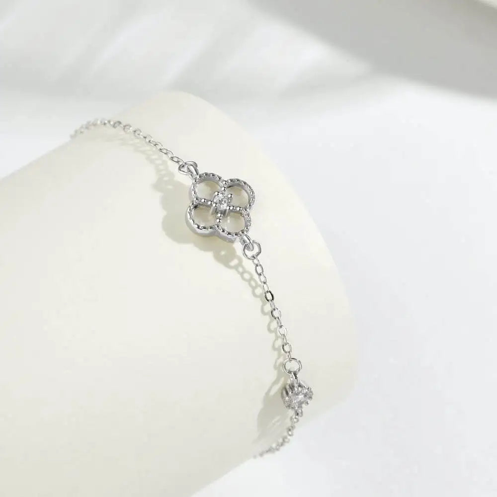 2025 Popular Luxury Fashion Jewelry Bulk Supply Women's 925 Silver Four Leaf Clover Bracelet Adjustable Delicate Chain