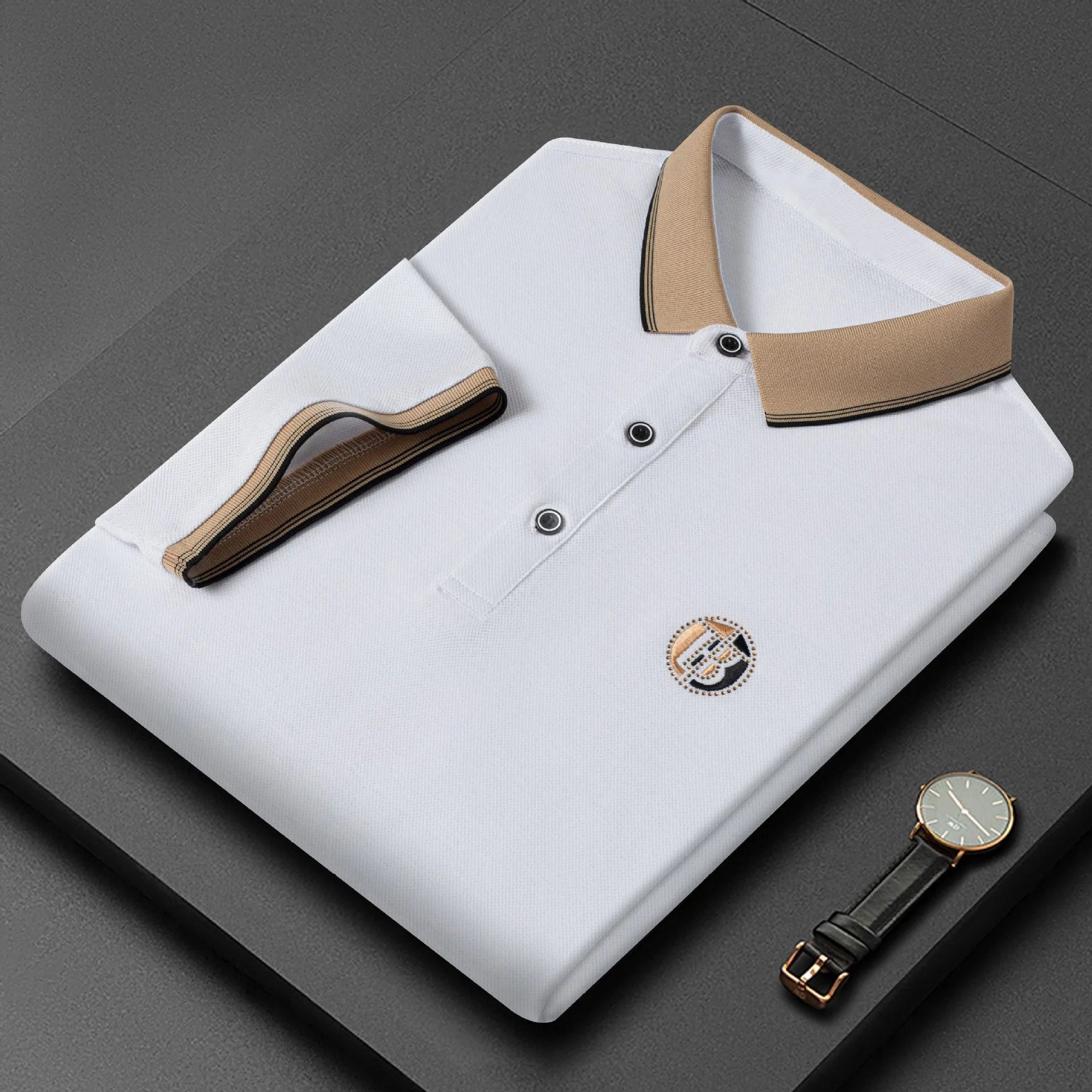 Custom Labels Men's Summer Short Sleeve Shirt Casual Loose Turn-Down Collar 100% Polyester Solid Pattern Light Comfortable