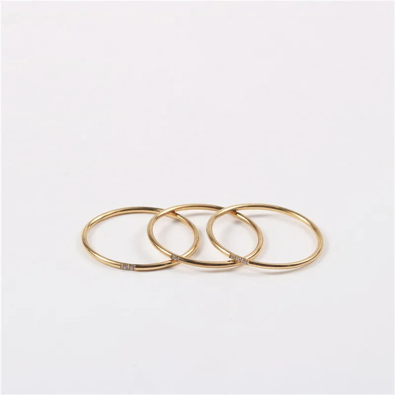 Hot Selling 1mm Dainty Stainless Steel ONE Two Three CZ Stone Ring for Women