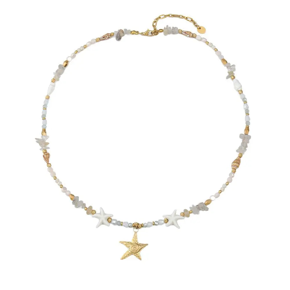 Shescity Trendy Fashion Vacation Style Designer Starfish Charm Necklace Bracelet Earrings Gold Plated Jewelry Set for Women
