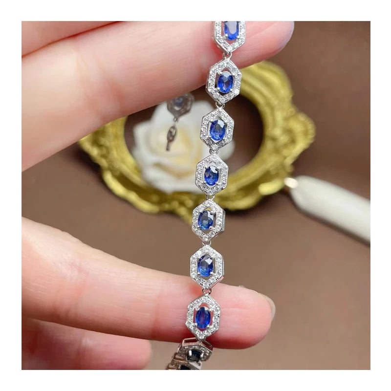 Wholesale 925 Sterling Silver Women's Luxury Bracelet Trendy Natural Sapphire Gemstone with Rhodium Gold Plating Factory Direct
