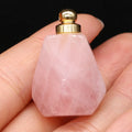 Hongzhuo Natural Healing Stone Rose Quartz Perfume Bottle Pendants Gemstone Charm Pendant for Jewelry Making