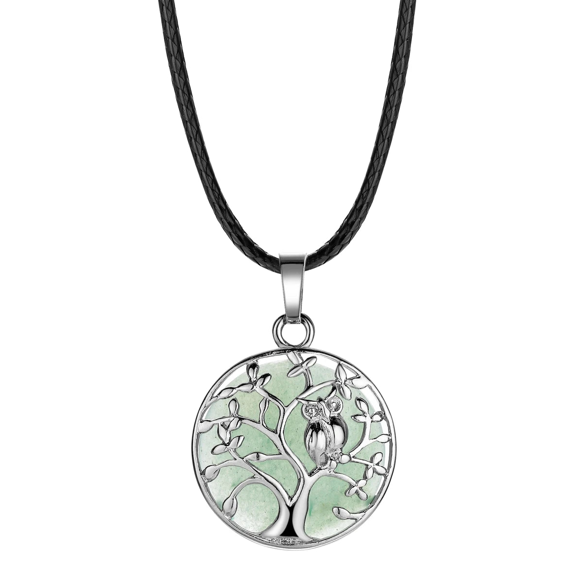 Sterling Silver Owl Tree of Life Gemstone Pendant Necklace with 18 Inch Chain Round Stones Pendant for Women and Men