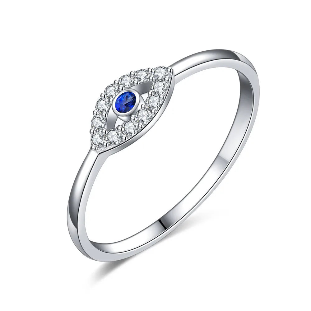 Anel De Prata 925 Sterling Silver  Eye Ring Charm Blue CZ Wedding Rings Women Lucky Turkey Silver Ring