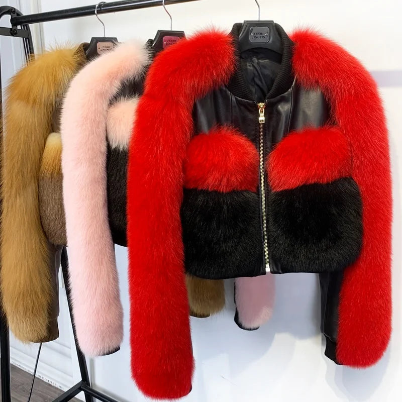 Leather Fur Bomber 2023 Autumn New Leather Jacket With Fur Women Elegant Ladies Leather Jacket