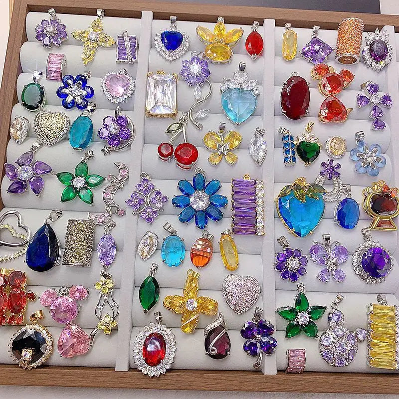 Mixed Colorful Zircon Crystal Necklace Accessories Pendant DIY Collar Chain Pendant Wholesale
