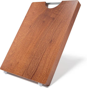 Sapele Wood Cutting Board with Stainless Steel Handle Anti-Slip One Piece Whole Hardwood Chopping Board Laser Logo