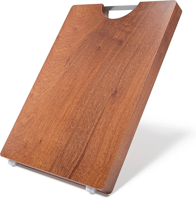 Sapele Wood Cutting Board with Stainless Steel Handle Anti-Slip One Piece Whole Hardwood Chopping Board Laser Logo