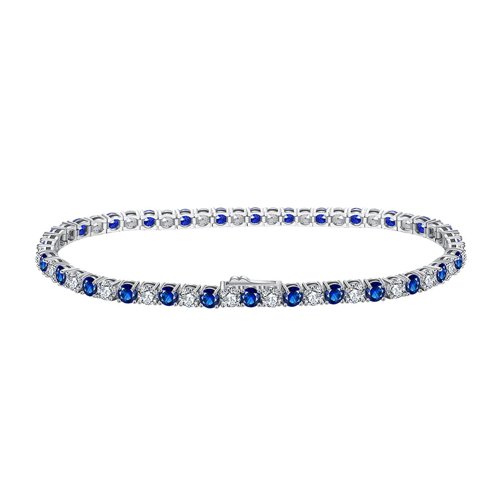 SB137 RINNTIN Clear&Sapphire Cubic Zirconia Bracelet for Women Girl Fashional 925 Sterling Silver 3mm CZ Tennis Bracelet