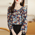 3XL Floral Print Shirt Women Long Sleeve Elegant Fashion Beautiful Chiffon Blouse Lady Buttons Top 8042#