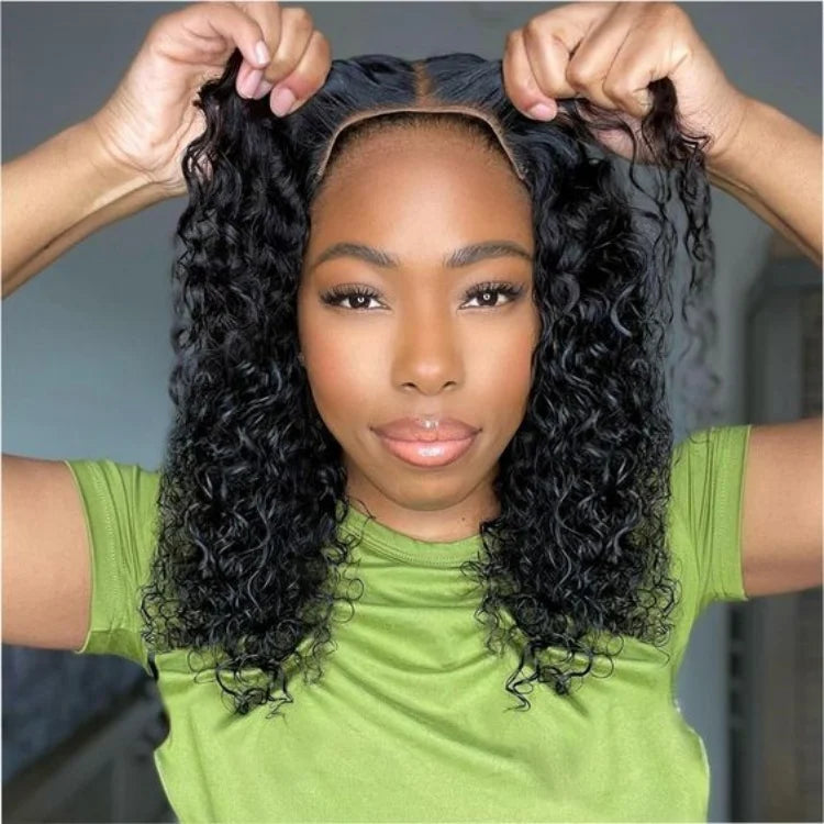 13x4 Wear and Go Glueless Bob Wig Human Hair Curly Lace Front Wig Human Hair to Wear  Natural Black
