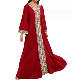 S-2XL Muslim Women's Gown Dubai Gown Ribbon Dress Floral Embroidery Dress