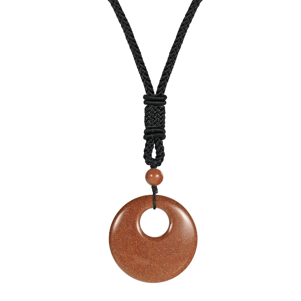 Fashion 30MM Pendant Syn.Goldstone Crystal Healing Stone Charms Rope Chain Necklace Handicraft Decoration As Daily Gift