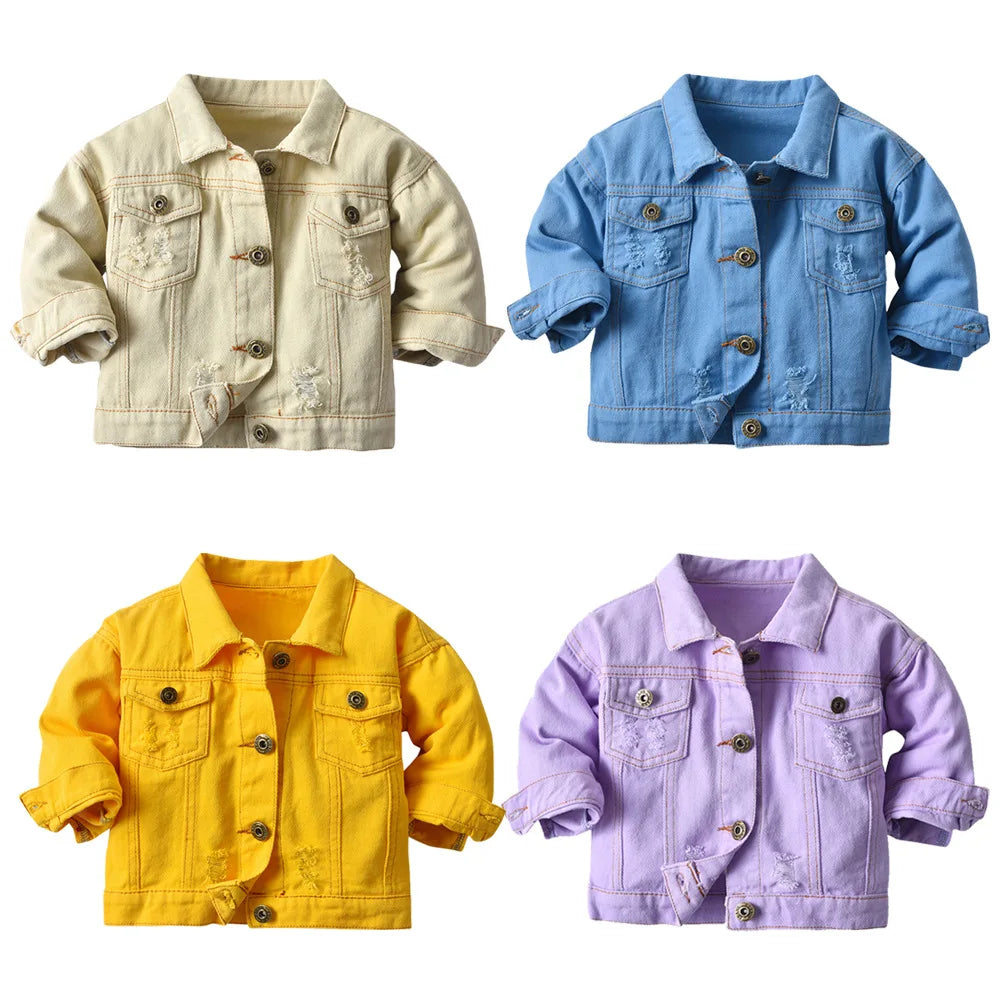 Wholesale Children's Denim Kids Solid Color Tops Fashion Simple Casual Jean Jacket for Boys Girls