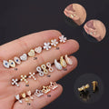 Simple Flat Bottom Lip Studs Delicate Zircon Pierced Earrings Stainless Steel Inner Tooth Thread Earrings for Women Girls