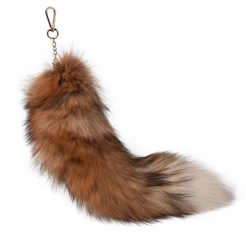 China Wholesale Fluffy Silver Fox Fur Tail in 38cm 40cm 45cm Sizes Natural Color Big Size Fur Tail for Girls