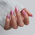BTArtbox Pink Cat Eye Press on Nails En Gel Short Almond Luxury Soft Gel Bulk Artificial False Fake Nails with Glue Wholesale