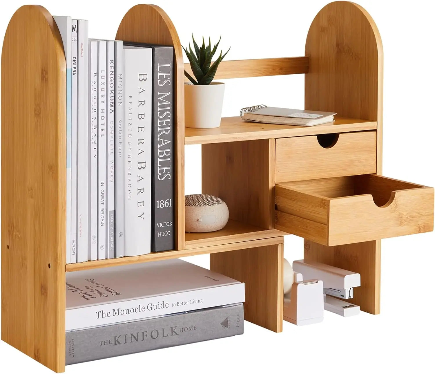 Wholesale Bamboo Three-Layer Standing Adjustable Expandable Bookshelf Storage Rack Display Shelf Desktop Organizer Shelves for