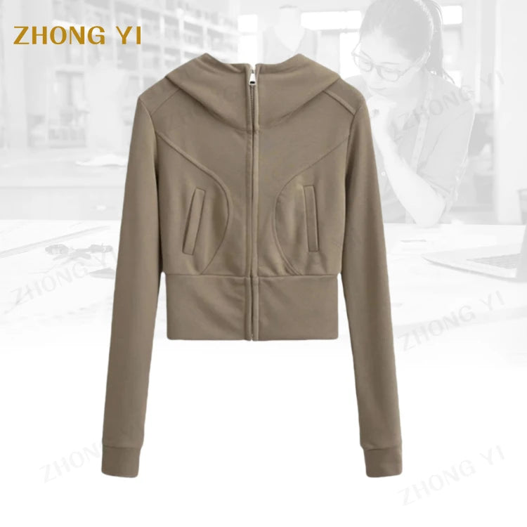 Customizable Full Zip Women's Hoodie Lightweight Hot Selling Slim Fit Printed Knitted Sweatshirt With Embroidery for Autumn