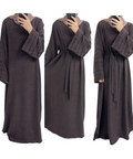 Modest Muslim Abaya Dress With Wrinkle Sleeve Solid Color Robe for Women L0136