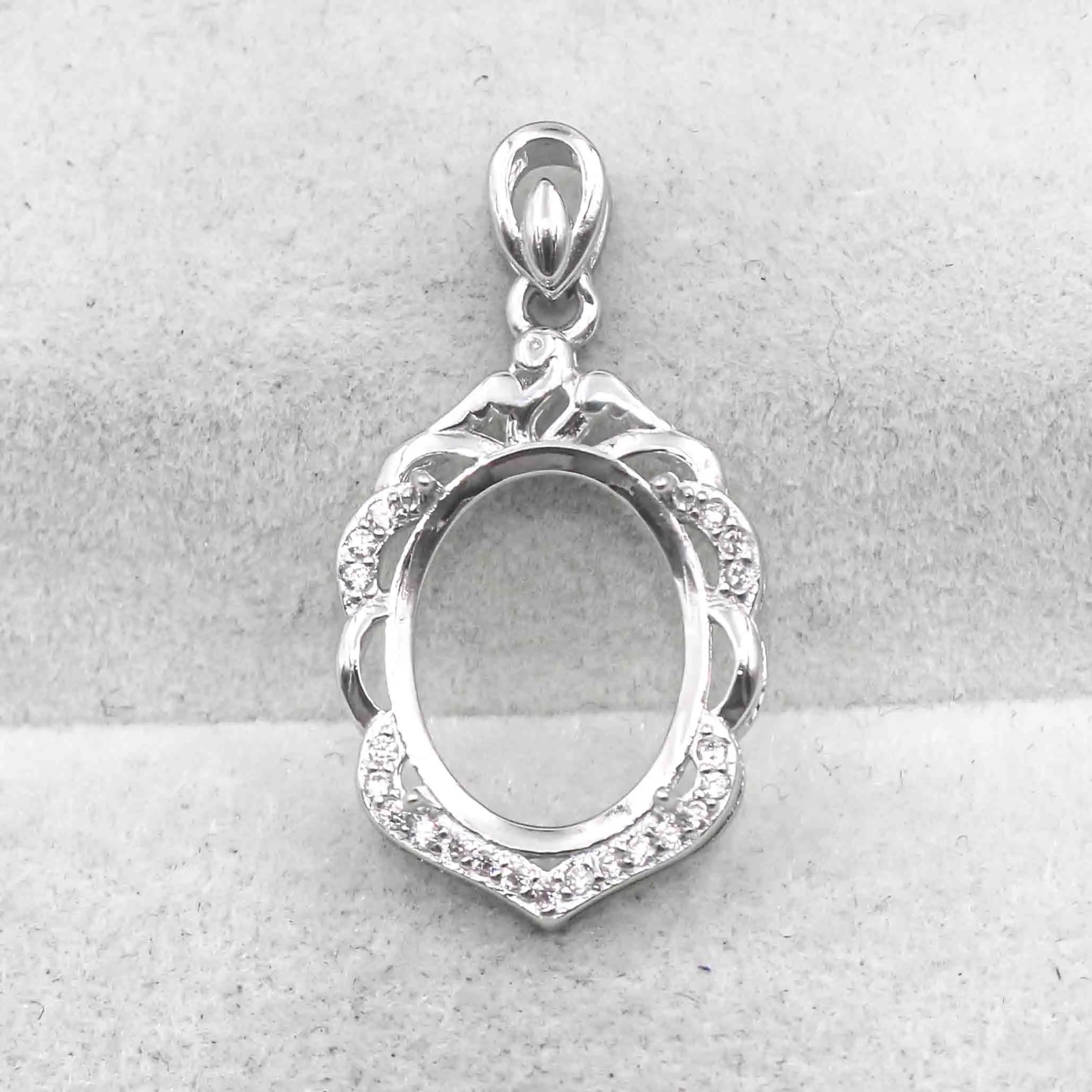 Sterling Silver 11*14mm Semi Mount Pendant Empty Frame Blank Support Setting S925 Base Holder Without Center Stone for DIY Inlay