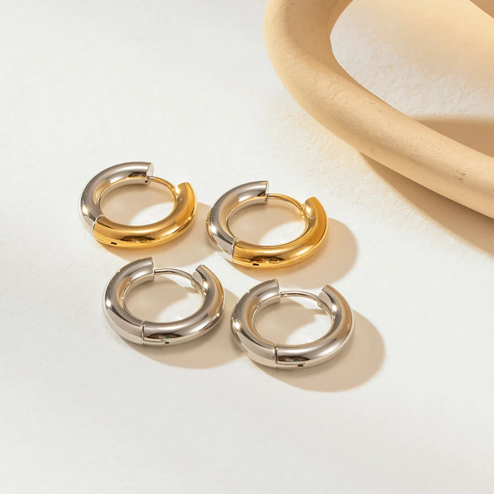Wholesale New Trendy Hoop Ear Ring 18k Gold Plated Stainless Steel Two Tone Hoop Earrings