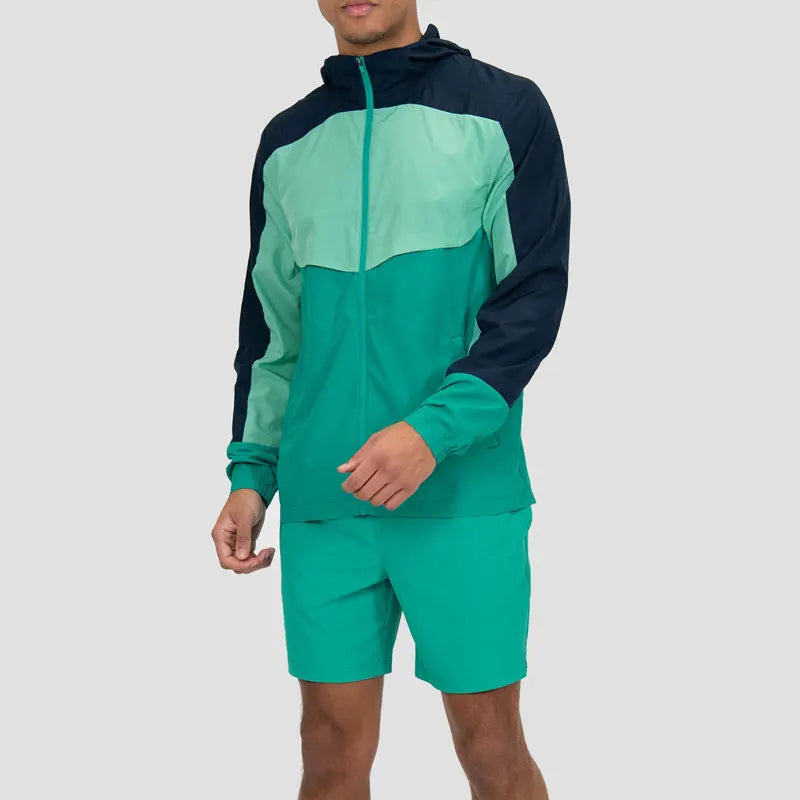 Hot Sale Lightweight Vented Front and Back Panels Men Tracksuit Elasticated Waistband Reflective Jacket and Shorts 2 Pieces Set