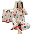 Three-piece Designer Short Sleeve Pajamas Set Milk Cotton Women's Sleepwear