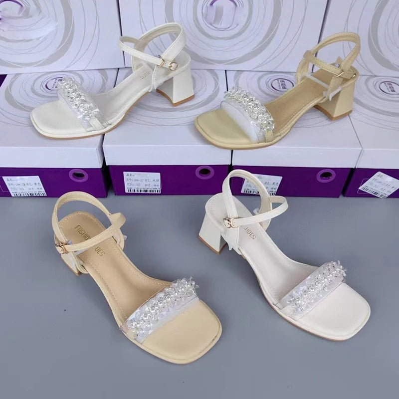 Latest Mixed Brand New Fashion Comfortable Back Space Sandals Pointed Toe High Heels Buckle Ladies' Shoes PU Material High