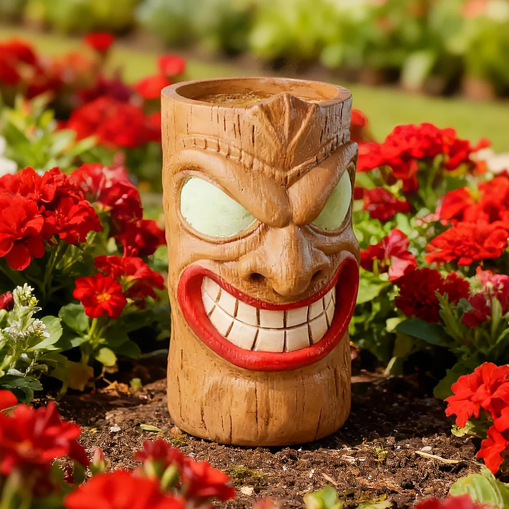 Dropshipping Resin Tiki Face Glow-in-the-Dark Hand-painted Statue Planter-Cool Texture Outdoor Garden Decor