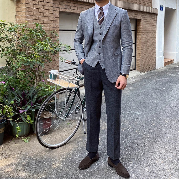 England Wedding Groom Mens Formal Wear Jacket Retro Herringbone Winter Single Breasted Business Suit for Men 2026