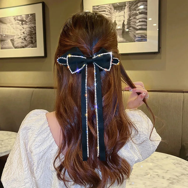 Fashion Custom Tassels Crystal Bow Hair Clips Clips Hair Accessories