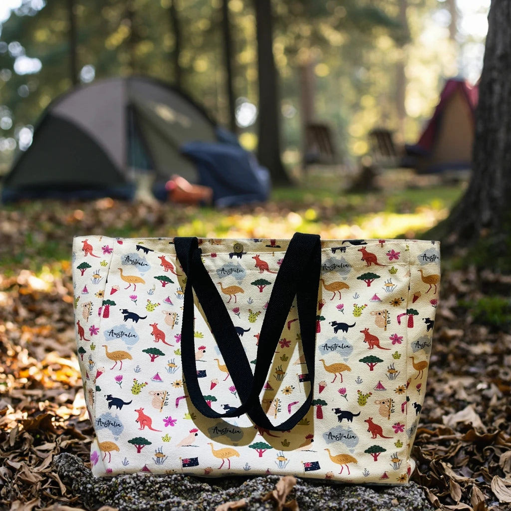 Customizable Cotton Canvas Tote Bag Zipper Pocket Medium Size Shoulder Strap Reusable Shopping Bag Printed Logo Letter Pattern