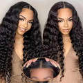 Glueless Lace Front Wigs Blend Human Hair Pre Plucked Pre Cut 200 Density Transparent for Lace Remy Virgin 28-36INCH Deep Wave