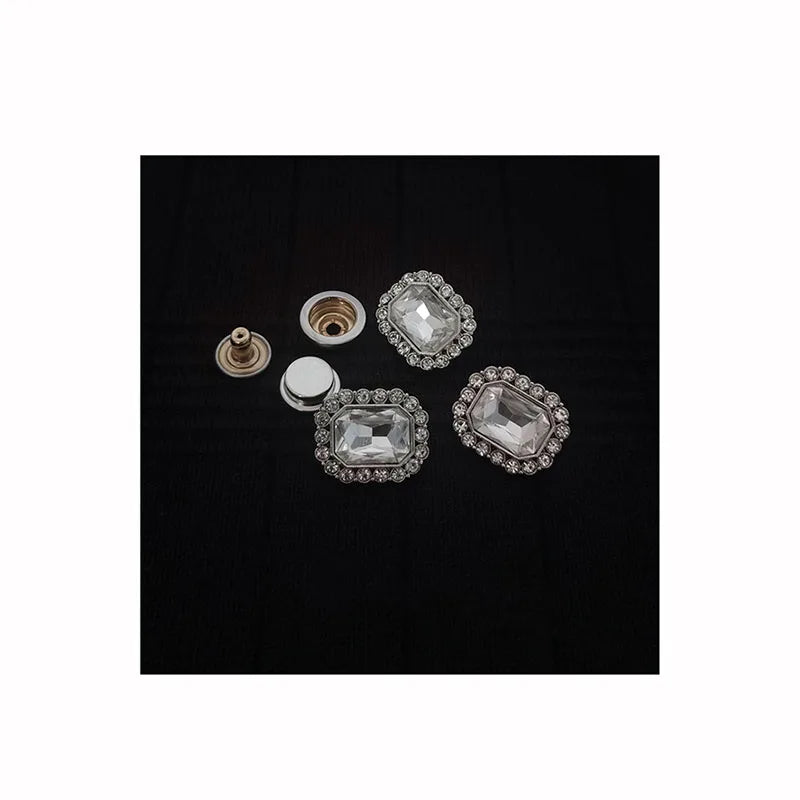 Square Alloy Snap Buttons Full With Glass Diamond Fastener Panel Female Buckle Coat Shirt Jeans Concealed Drill Press Button
