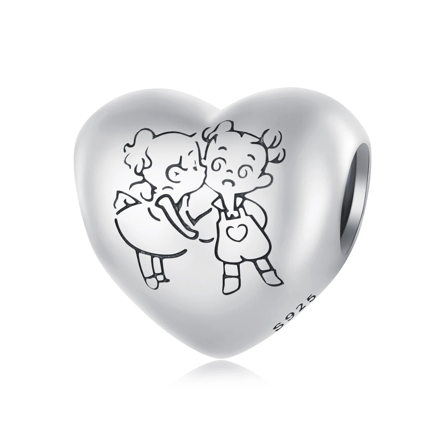 925 Sterling Silver Retro Heart Sister Beads Charm Fit Bracelet DIY Women Fashion Jewelry Pendant Silver Accessory SCC2528
