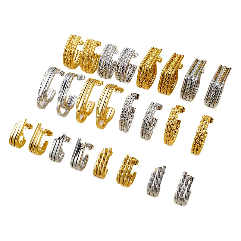 Stainless Steel 18K Gold Plated Hoop Earrings Twisted U-Shape Unique Wholesale Bulk Jewelry Joyas De Acero Inoxidable Para Mujer