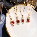 Wholesale Stainless Steel Gold Plated fox Piuxiu Red Jade Pendant Necklace Women China Supplier