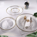 Wholesale Eco-Friendly Color Enamel Clear Crystal Glass Round Gold Rim Stripes Charger Plate Sets