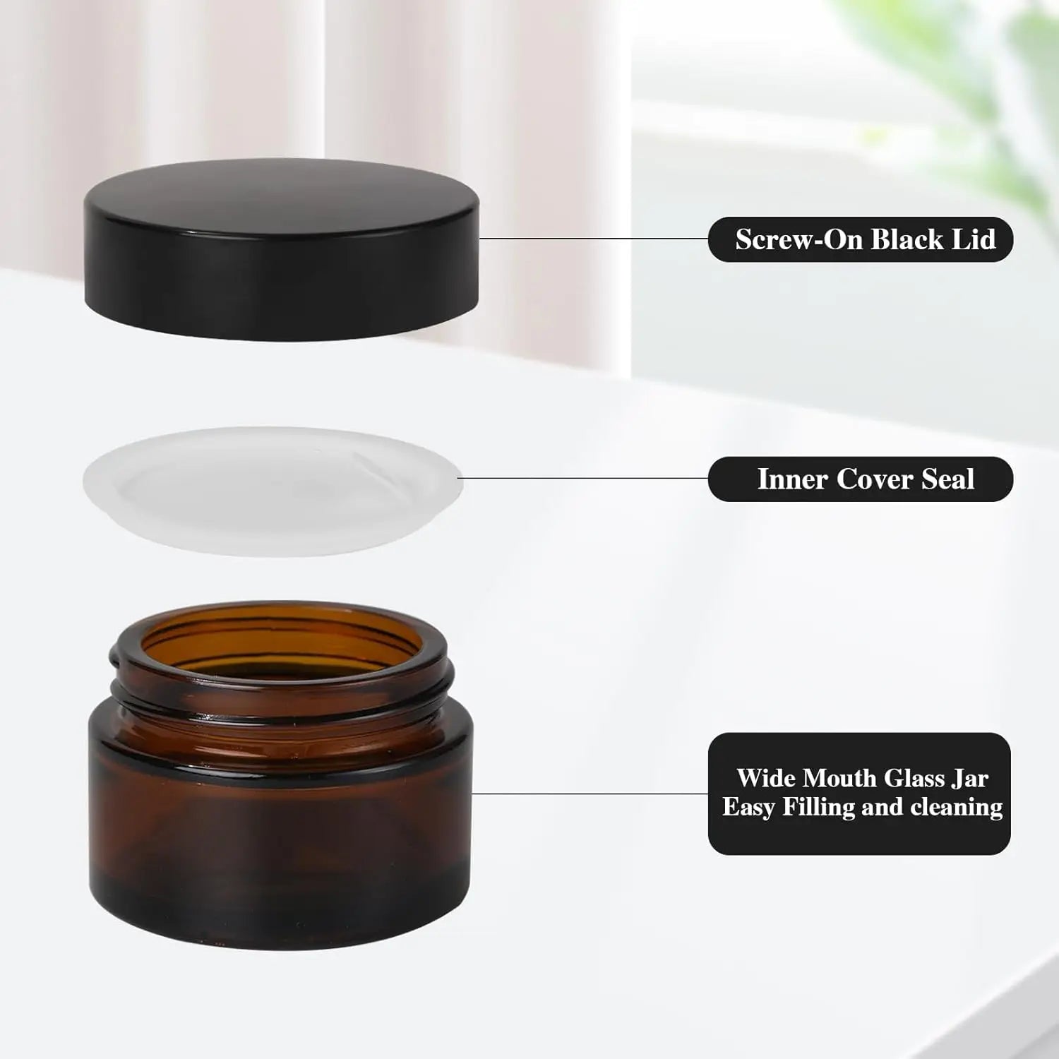 Amber Glass Jars with Lids Reusable Empty Round Cosmetic Container for Creams Lotion Spice Powder