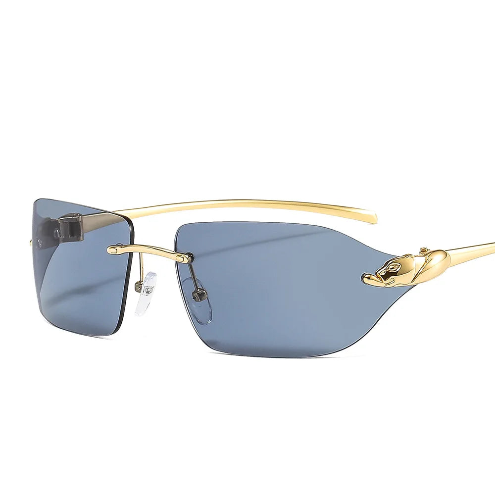New Metal Leopard Sunglasses Women Rimless Glasses Street Fashion Trendy Sunglasses Mens Accessories Vintage Eyewear 50616