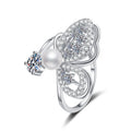 925 Sterling Silver Premium Pearl Butterfly Adjustable Ring Elegant Pearl Rings for Women